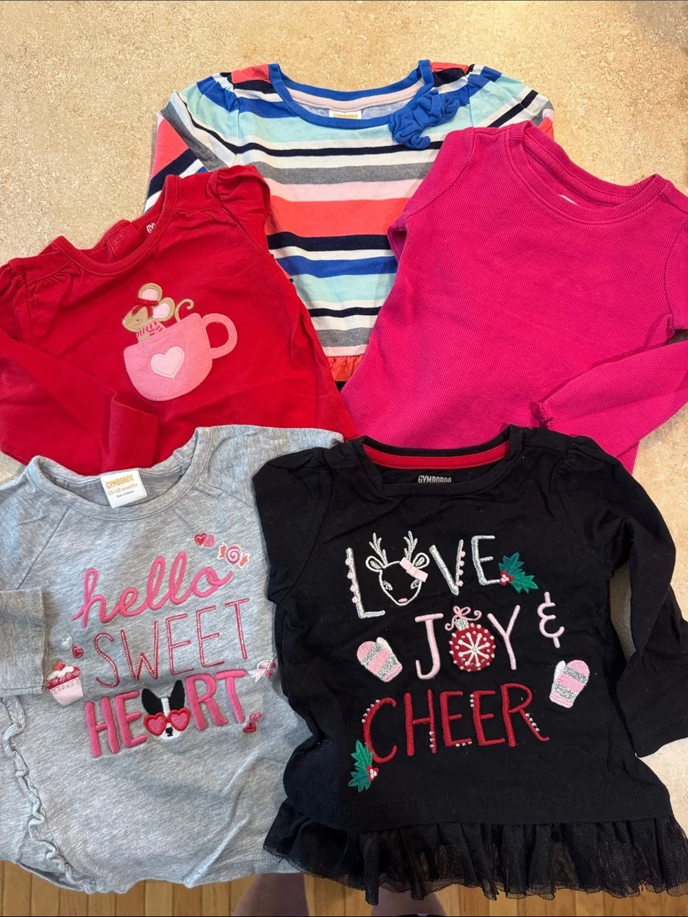 Bundle of Gymboree Girls Long Sleeve Tops - Pink, Red, Gray, Black, Blue Stripes